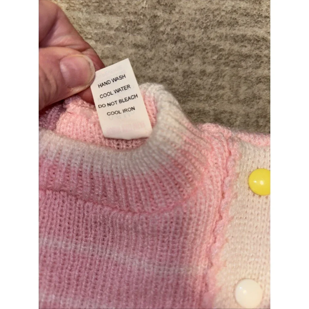 Vintage Robin Knit Wear Baby Romper | Pink Popcorn Knit | Bunny Appliqué 0-6 Mon